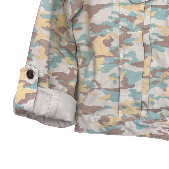 Shinestar Size L Girls Green, Tan, & Yellow Camo Stretch Jean Jacket - Picture 6 of 8